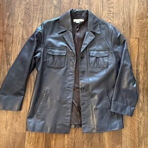 Vintage J. Crew brown leather shacket with pockets